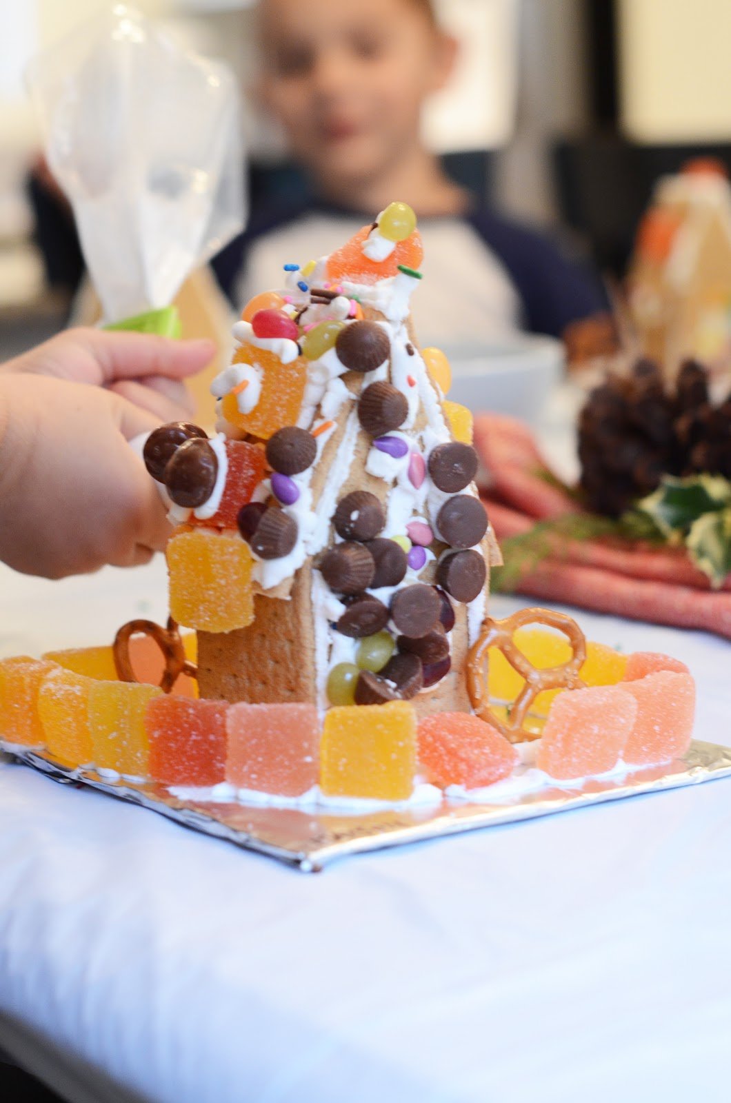 candy covered graham cracker gingerbread house