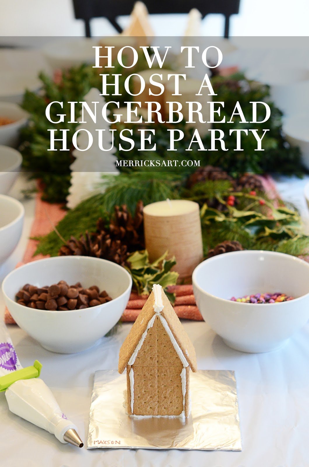 gingerbread house with text for pinterest