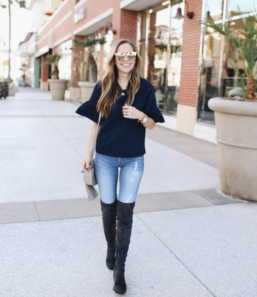 Merrick's Art J.Crew Ruffle Sleeve Top Over the Knee Boots