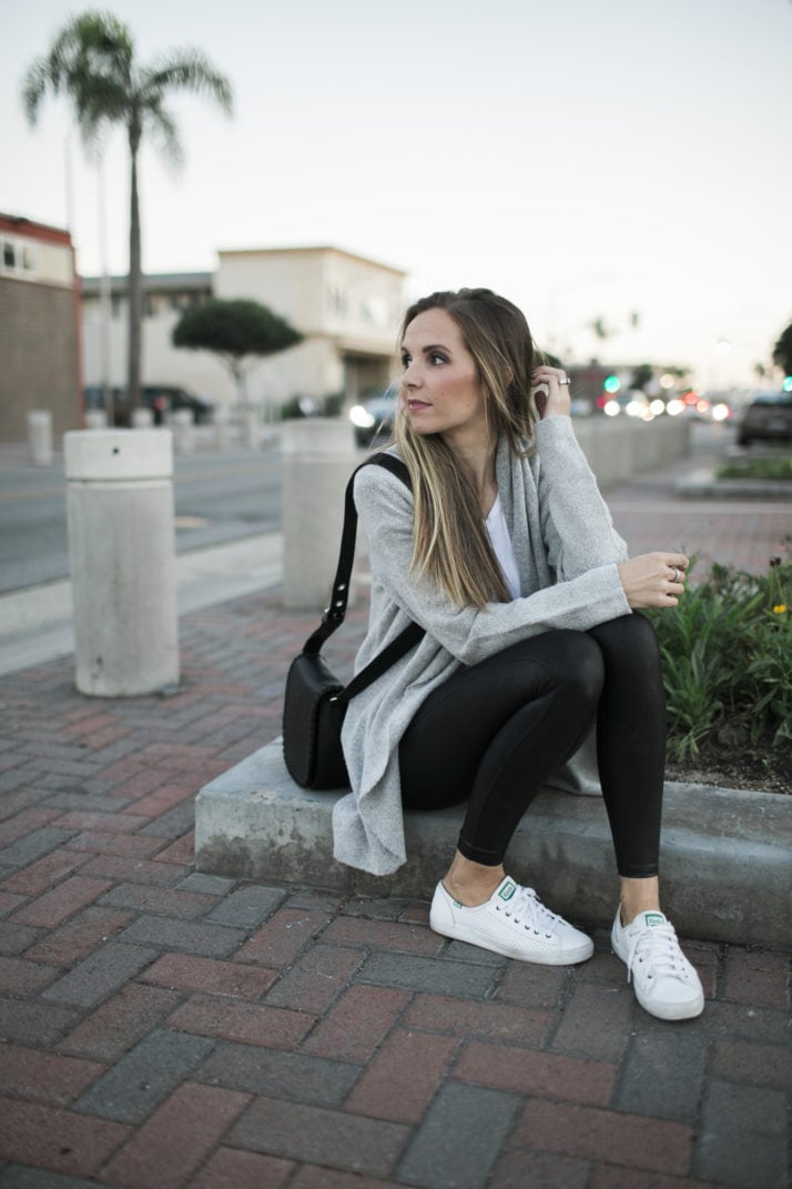 leather leggings with white sneakers