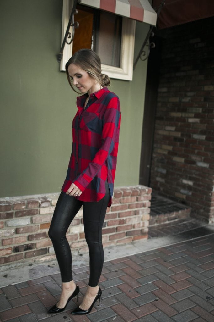 Merrick's Art Plaid Top Leather Leggings