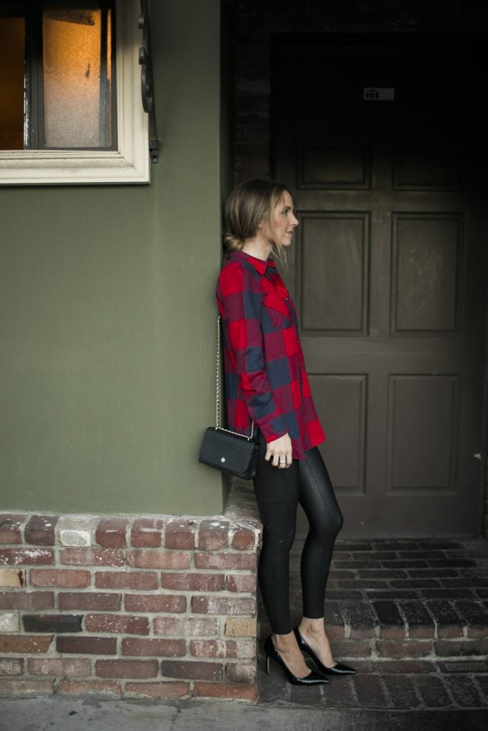 Merrick's Art Plaid Shirt Leather Leggings