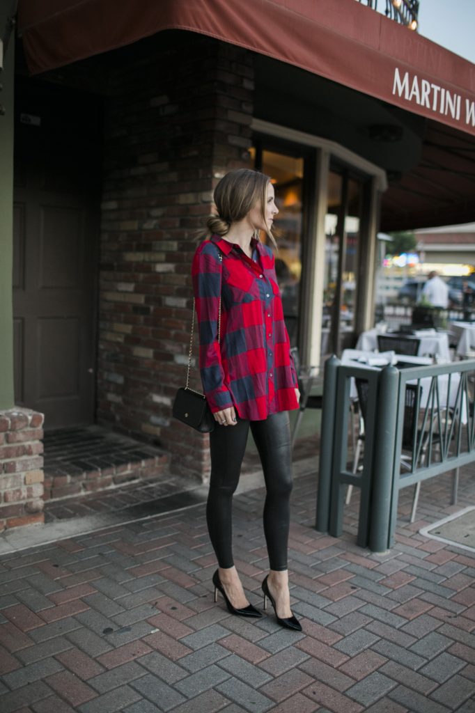 Merrick's Art Plaid Top Spanx Leather Leggings