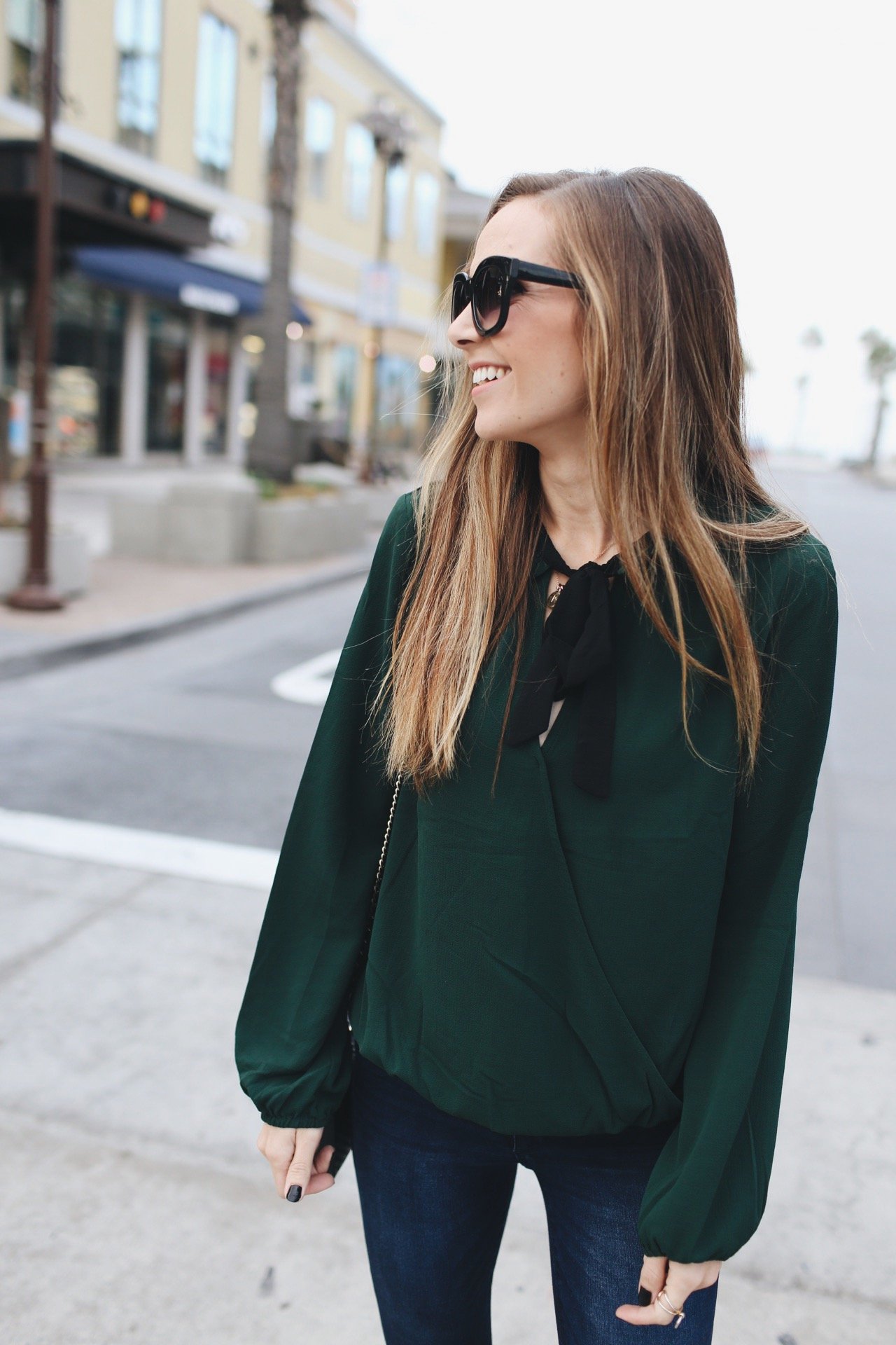 Merrick's Art | Hunter Green Necktie Blouse