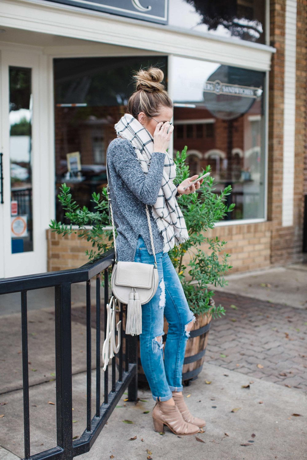 Merrick's Art Boyfriend Jeans and Blanket Scarf