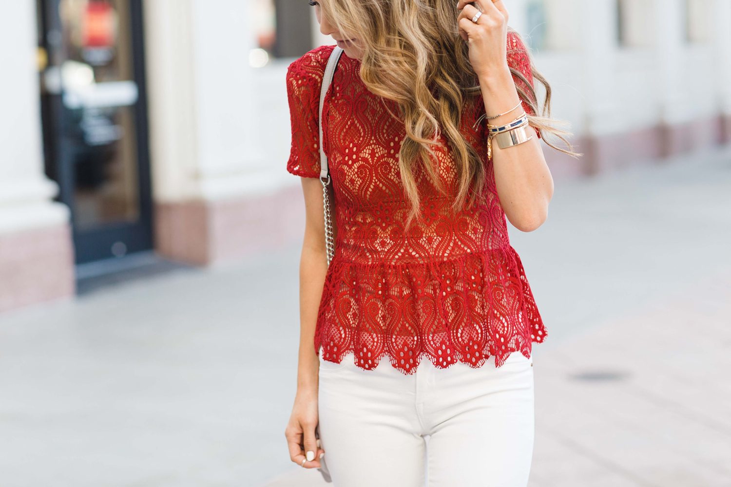 Merrick's Art Red Lace White Jeans