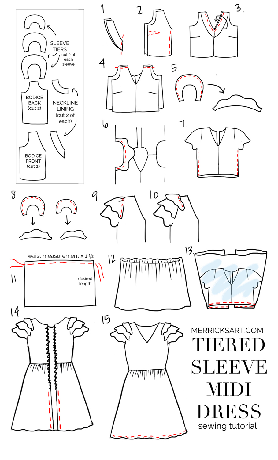 Merrick's Art | DIY Tiered Sleeve Midi Dress Tutorial
