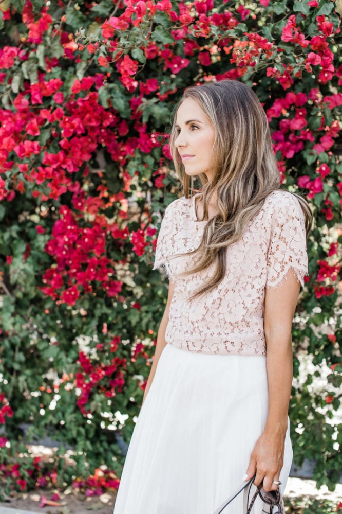 Merrick's Art Blush Lace and White Pleats
