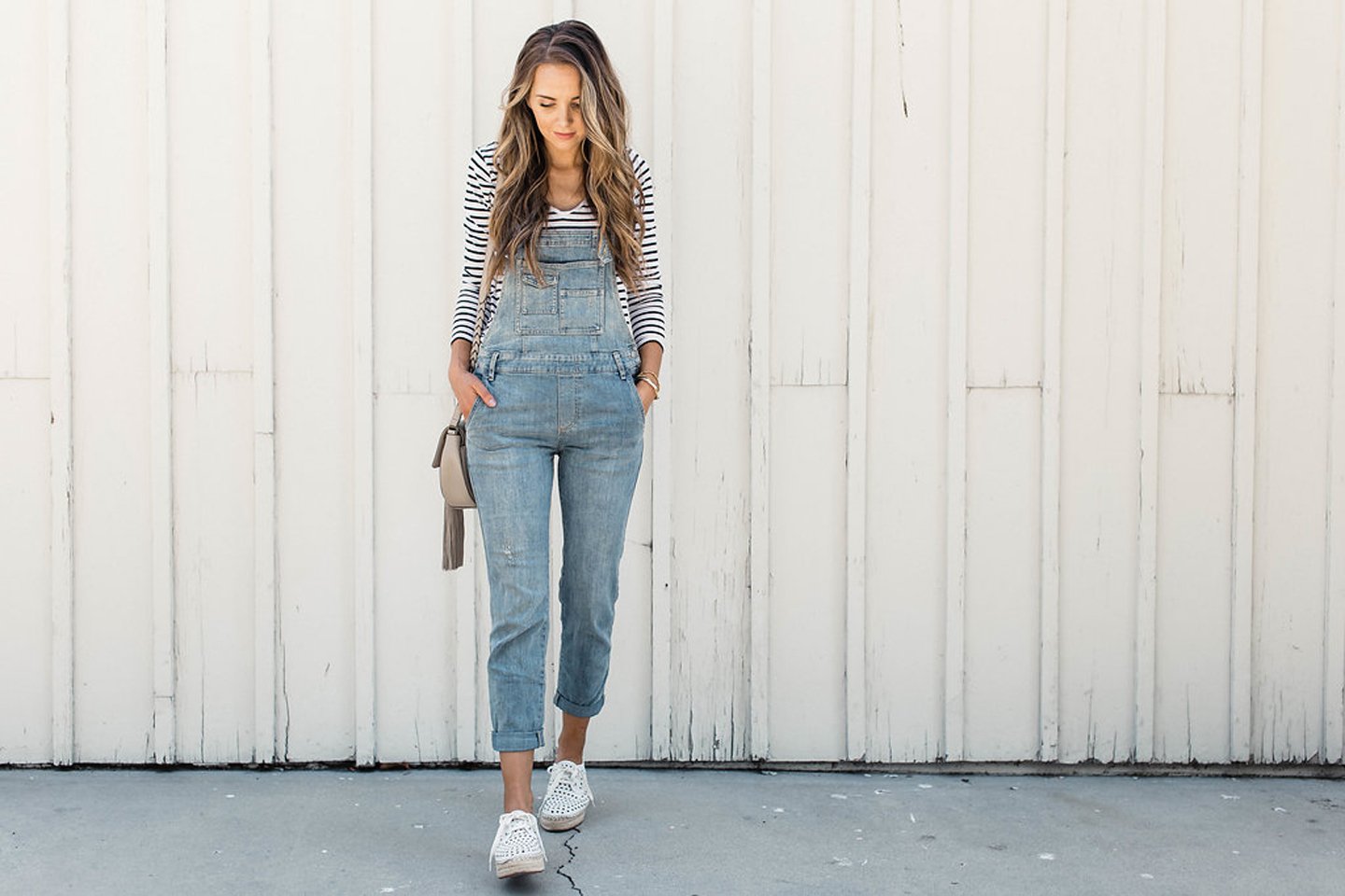 Merrick's Art Free People Overalls and Striped Old Navy Tee