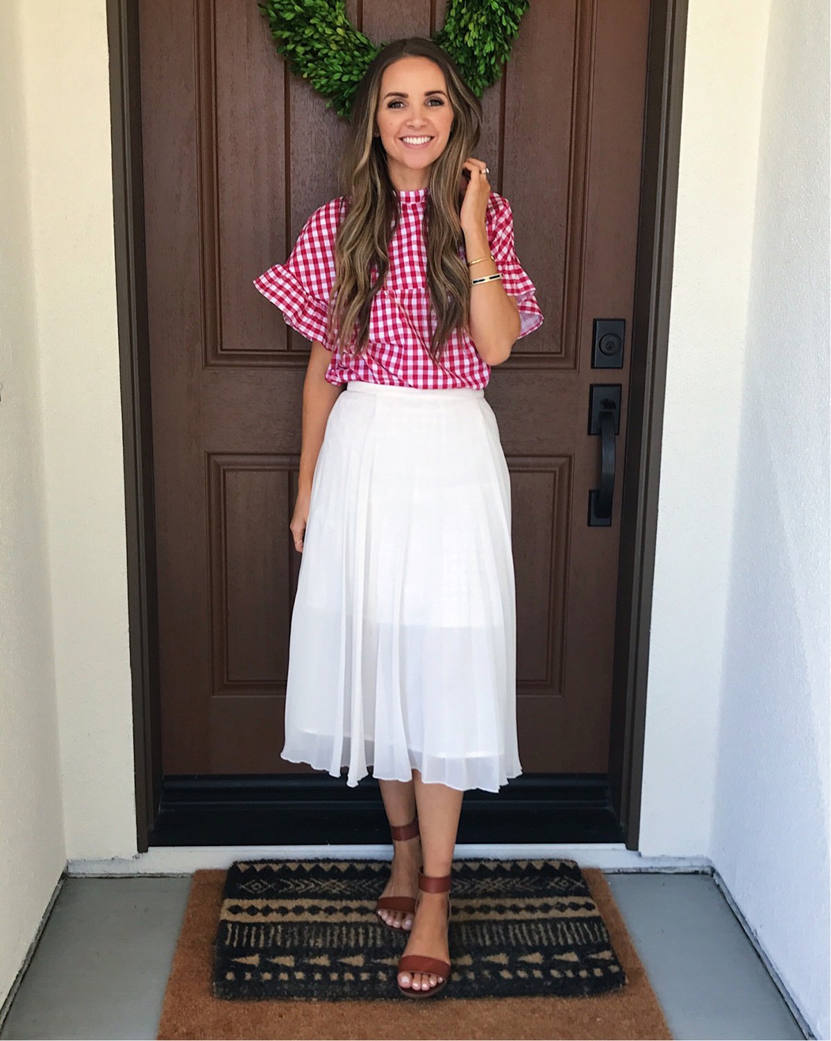 merricksart.com | Red Gingham Top and White Midi Skirt