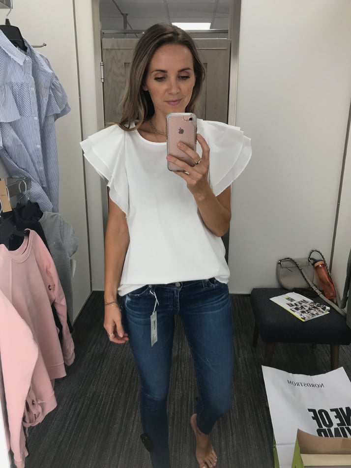 merricksart.com ruffle sleeve top white