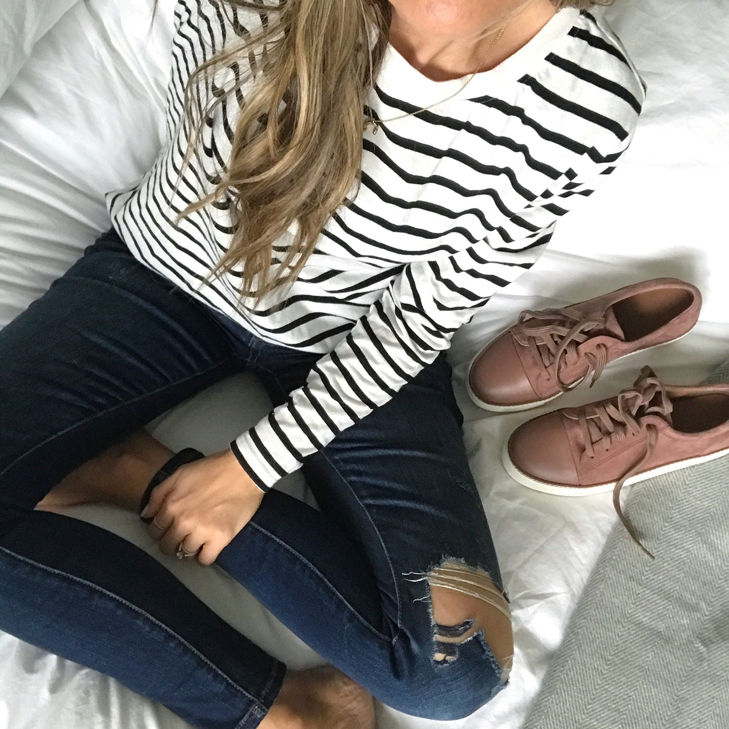 merricksart.com | striped tee and ripped jeans