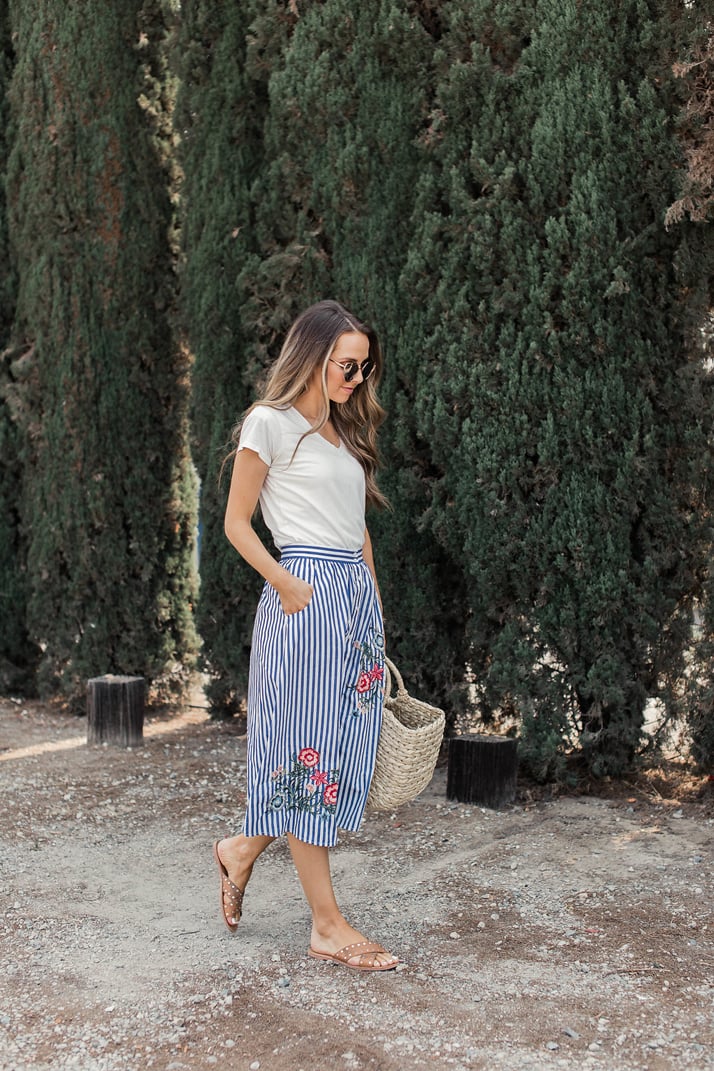 try a skirt, tee, and sandals for an easy day date look