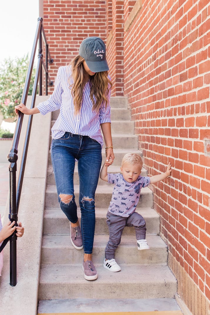Mom and baby in casual school outfits