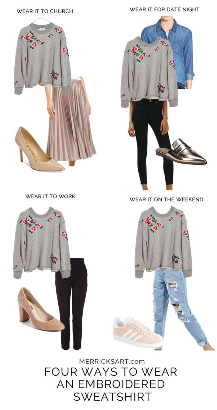 four easy ways to style this perfect embroidered sweatshirt from nordstrom