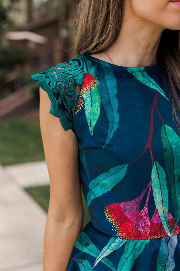 teal lace contrast sleeves