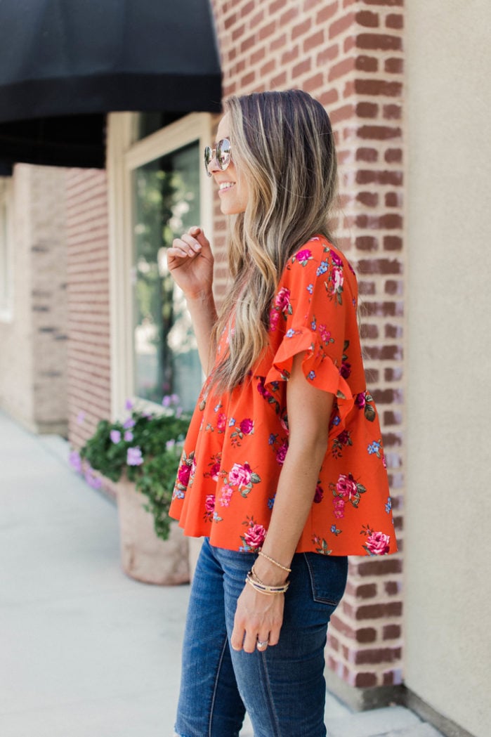 red ruffle top