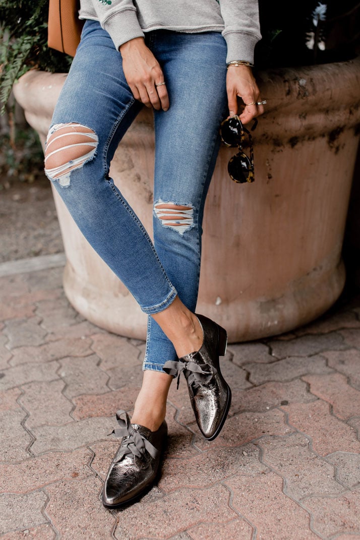 topshop jeans and metallic oxfords