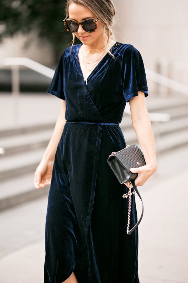 blue velvet cocktail dress