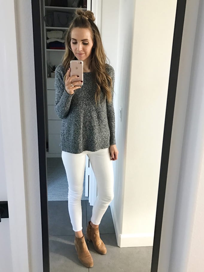 white jeans and gray sweater | merricksart.com