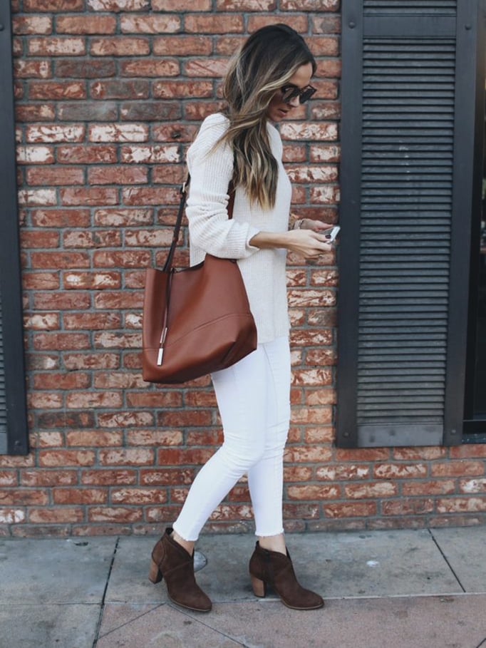 white on white with brown booties | merricksart.com