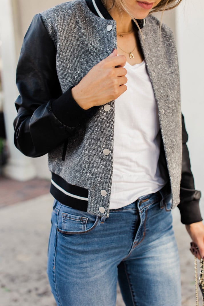 faux tweed and leather jacket