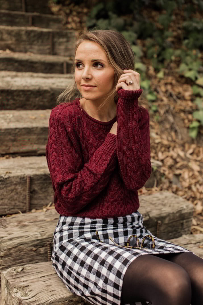 cozy plaid and cable knit