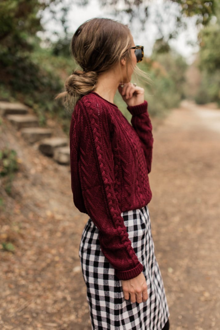 cozy cable knit and a messy bun