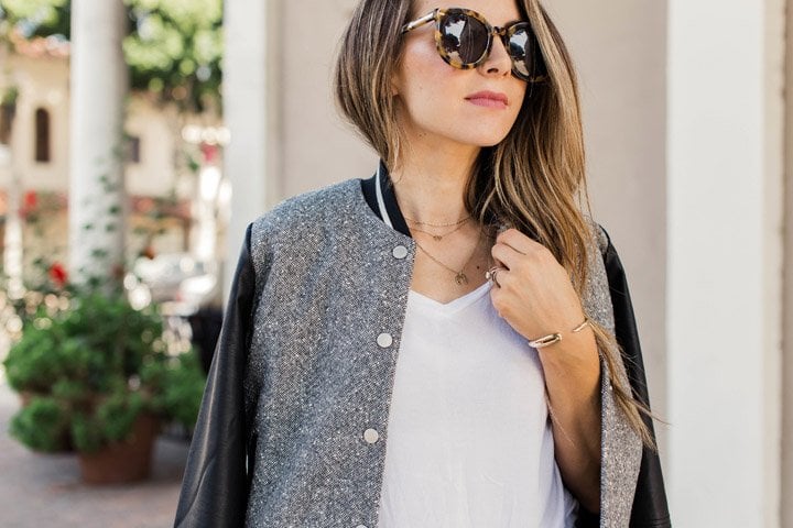 white t-shirt and a fun casual jacket