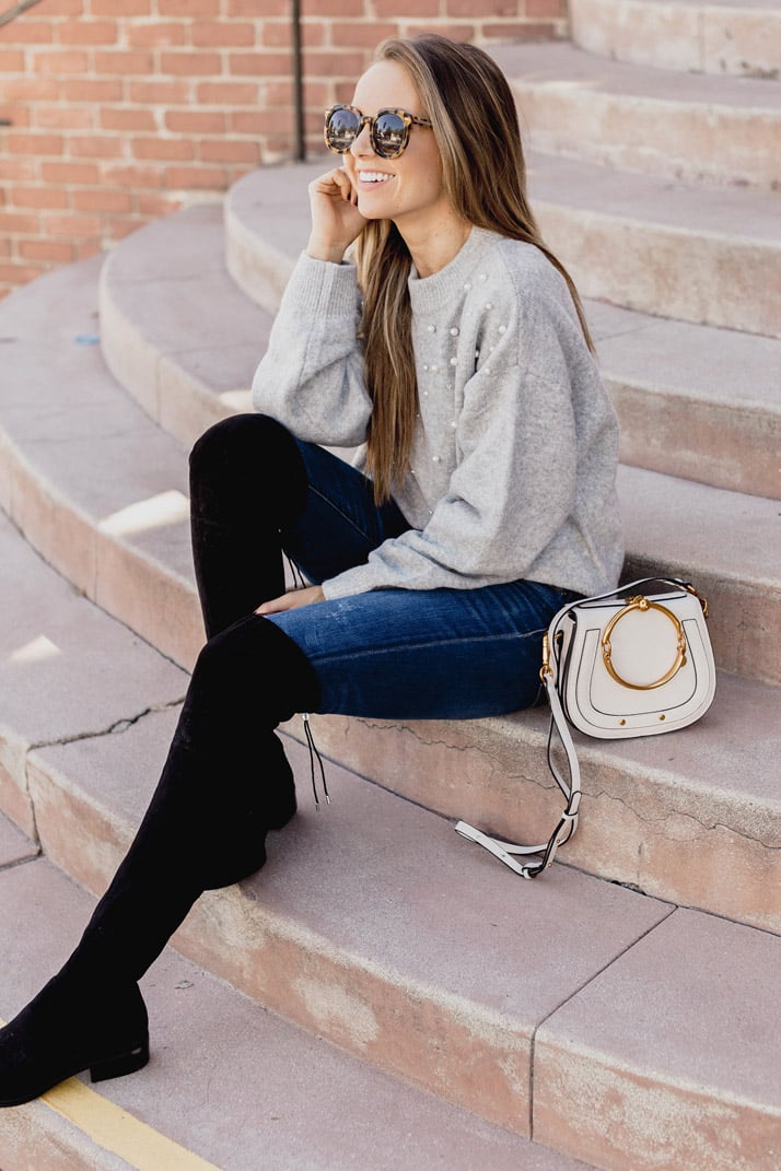 an easy fall look: gray sweater and black OTK boots
