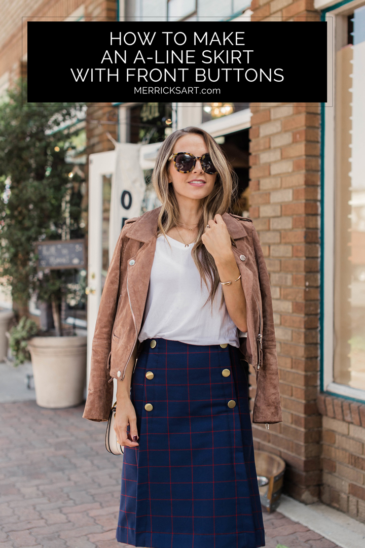 how to make an a-line skirt with a front panel and buttons