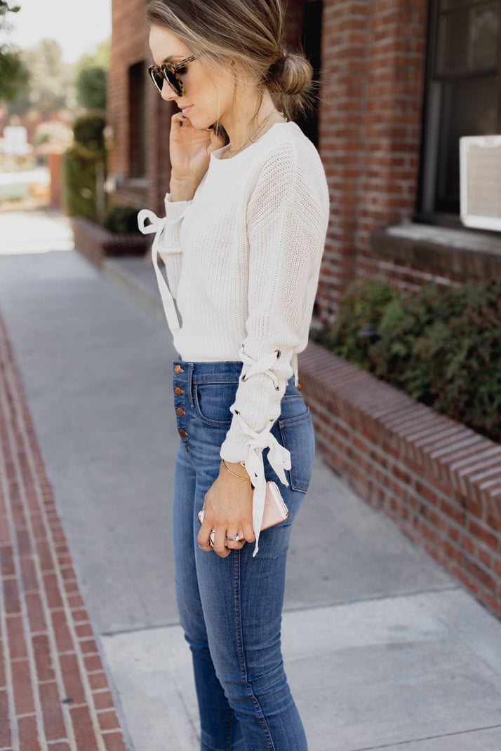 button front jeans