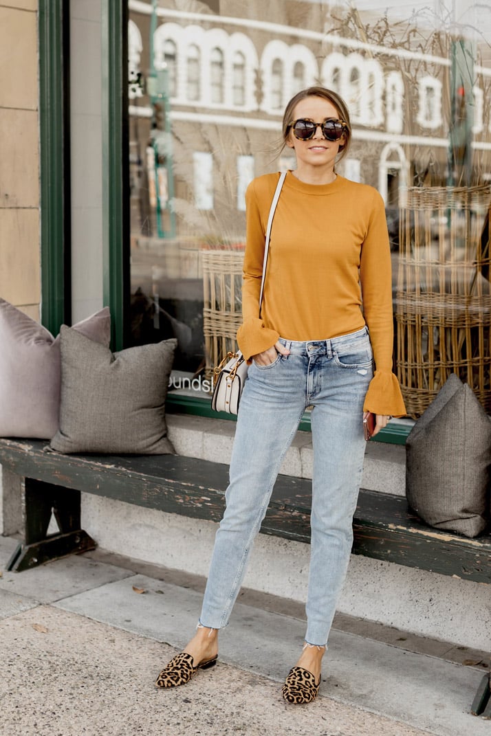 mom jeans and leopard loafers