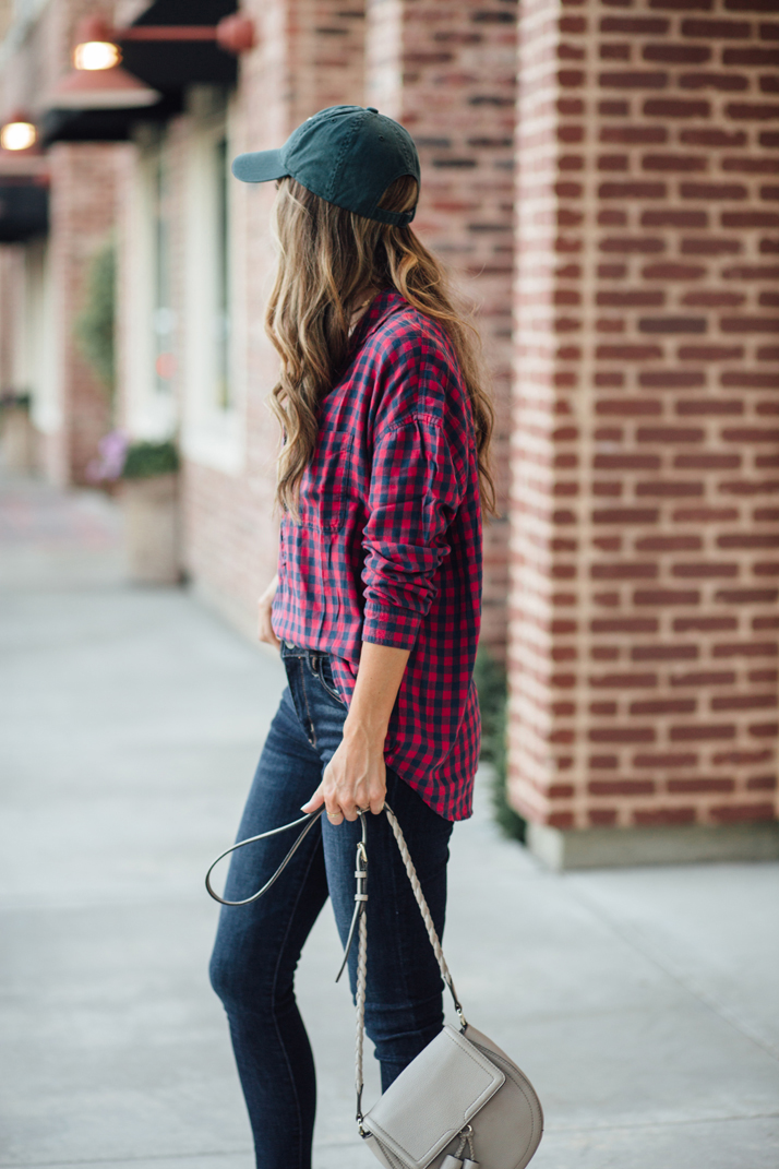 dress down a plaid shirt with a baseball cap!