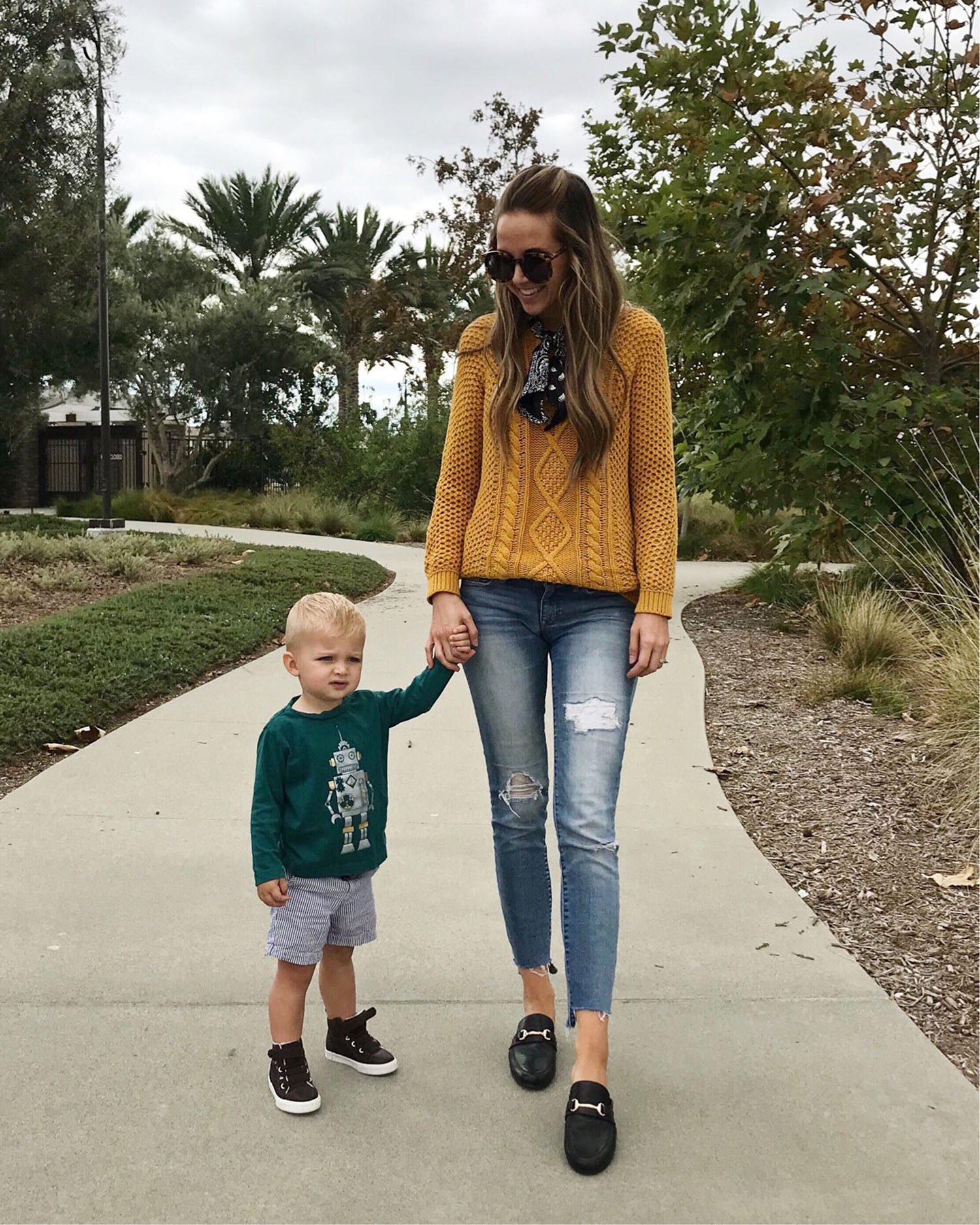 mustard sweater and distressed jeans | merricksart.com