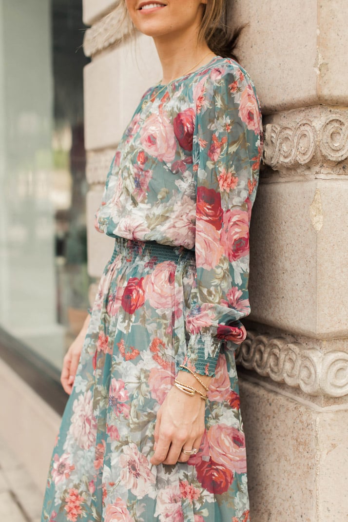 shirred waist floral dress
