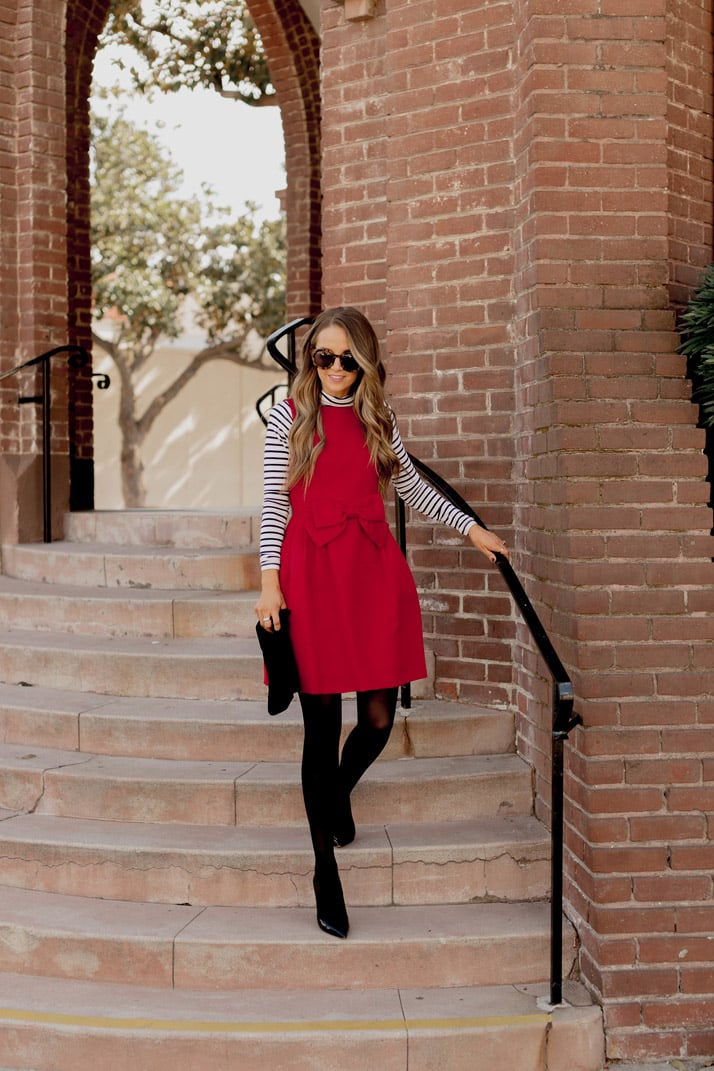 a bold red dress for a holiday party