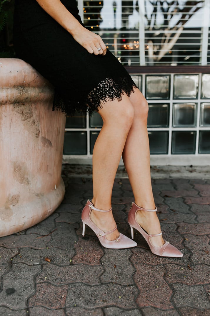 faux velvet pink heels