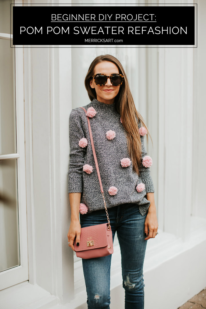 how to refashion a sweater to add pom poms