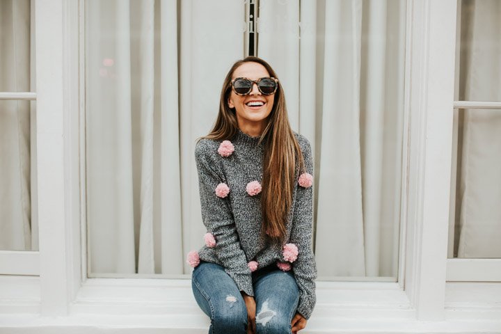 an easy pom pom sweater refashion