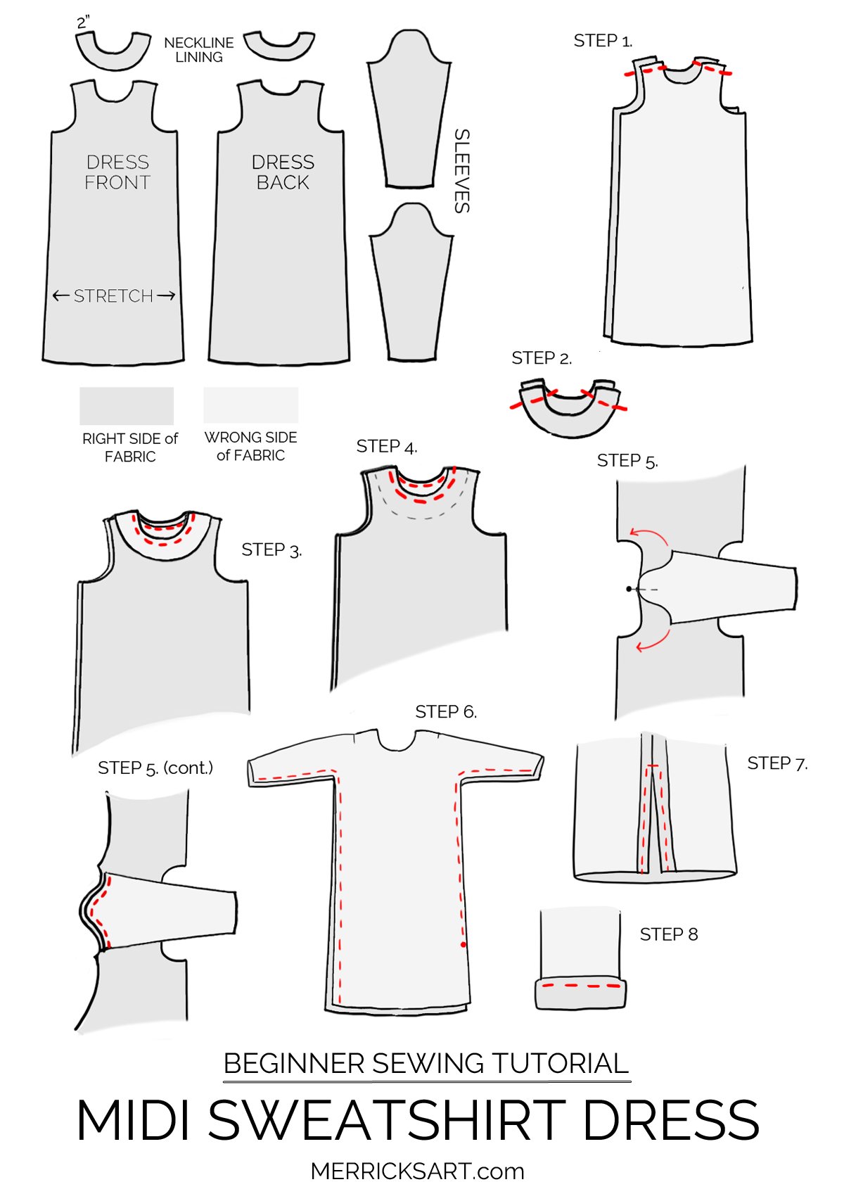 A beginner sewing tutorial for this cute midi sweatshirt dress