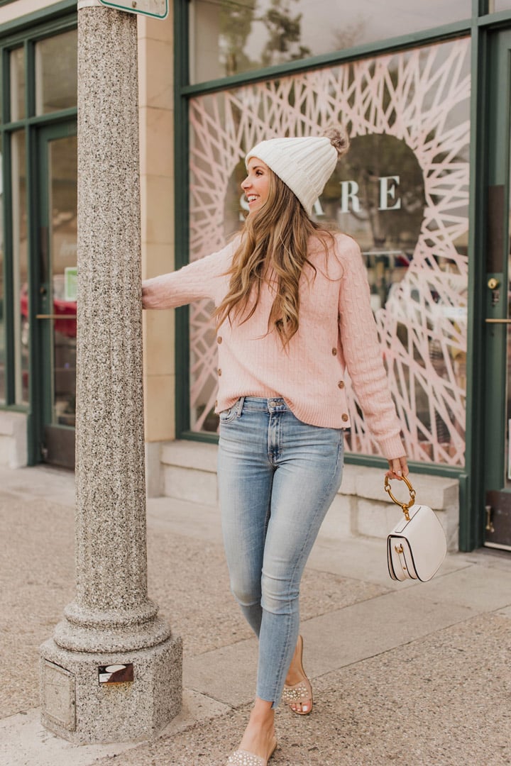 blush pink j.crew sweater