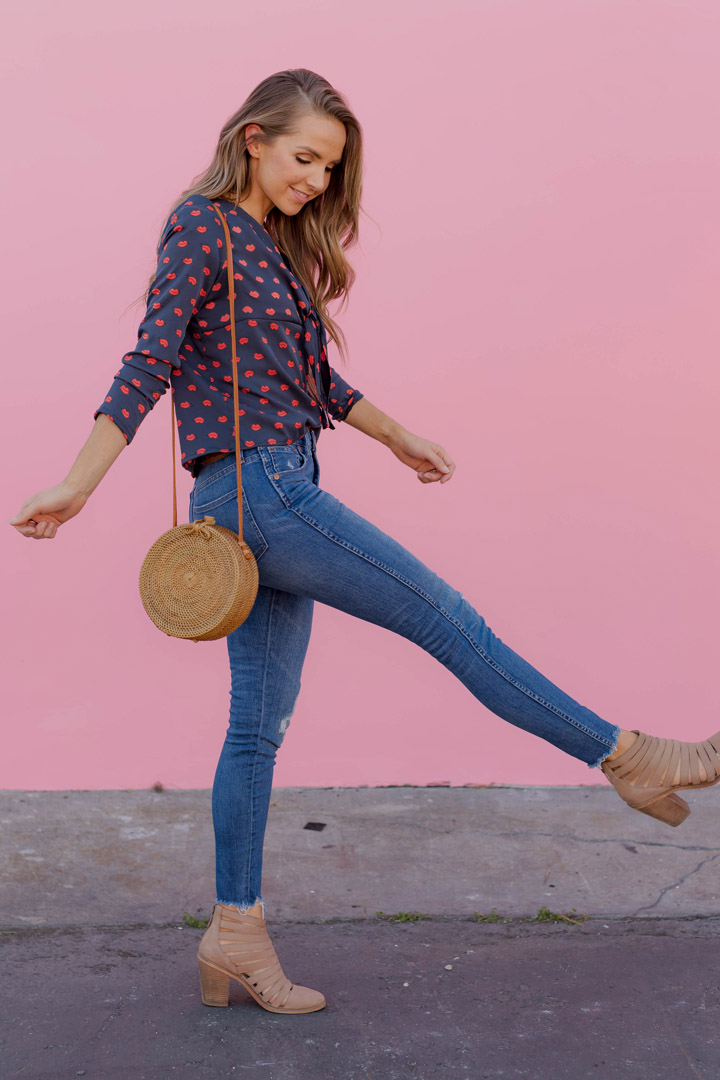 add a cute round straw handbag to your outfit to make it spring appropriate!