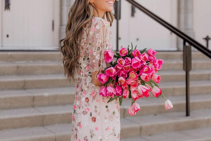 pink tulips and the most gorgeous needle and thread dress