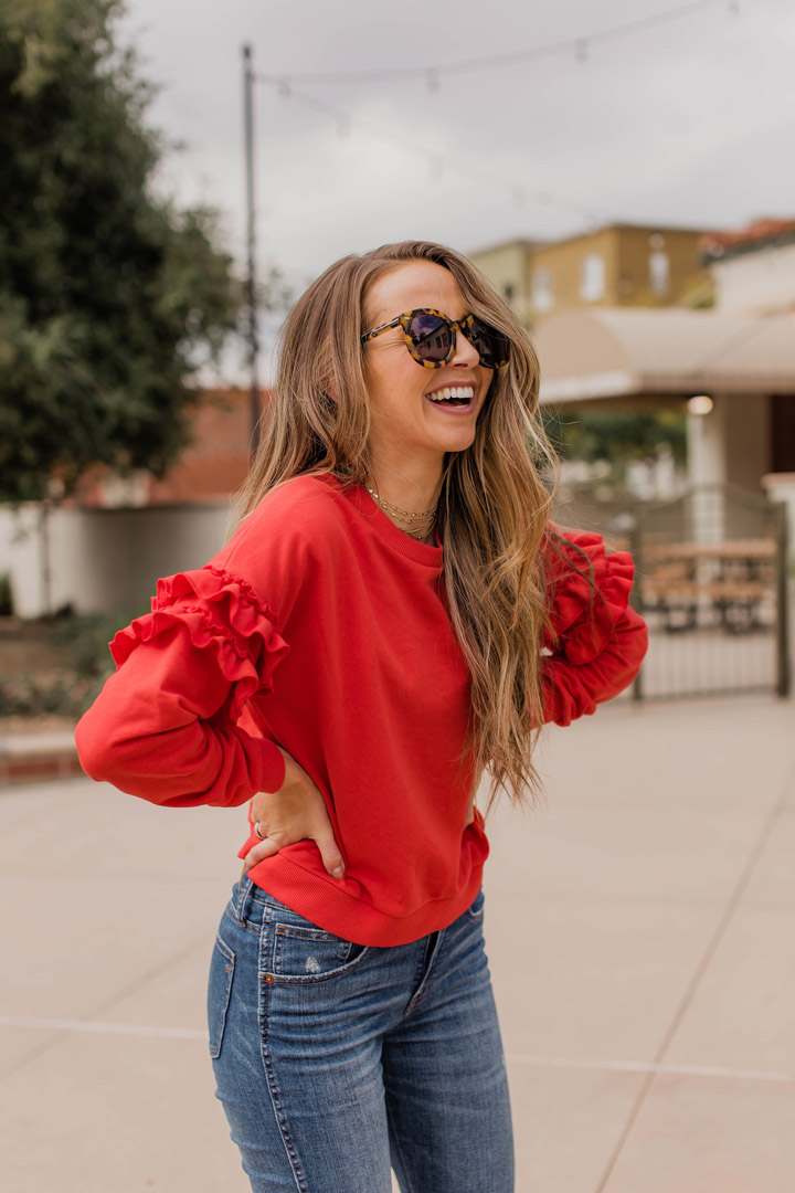 ruffle sleeve sweatshirt