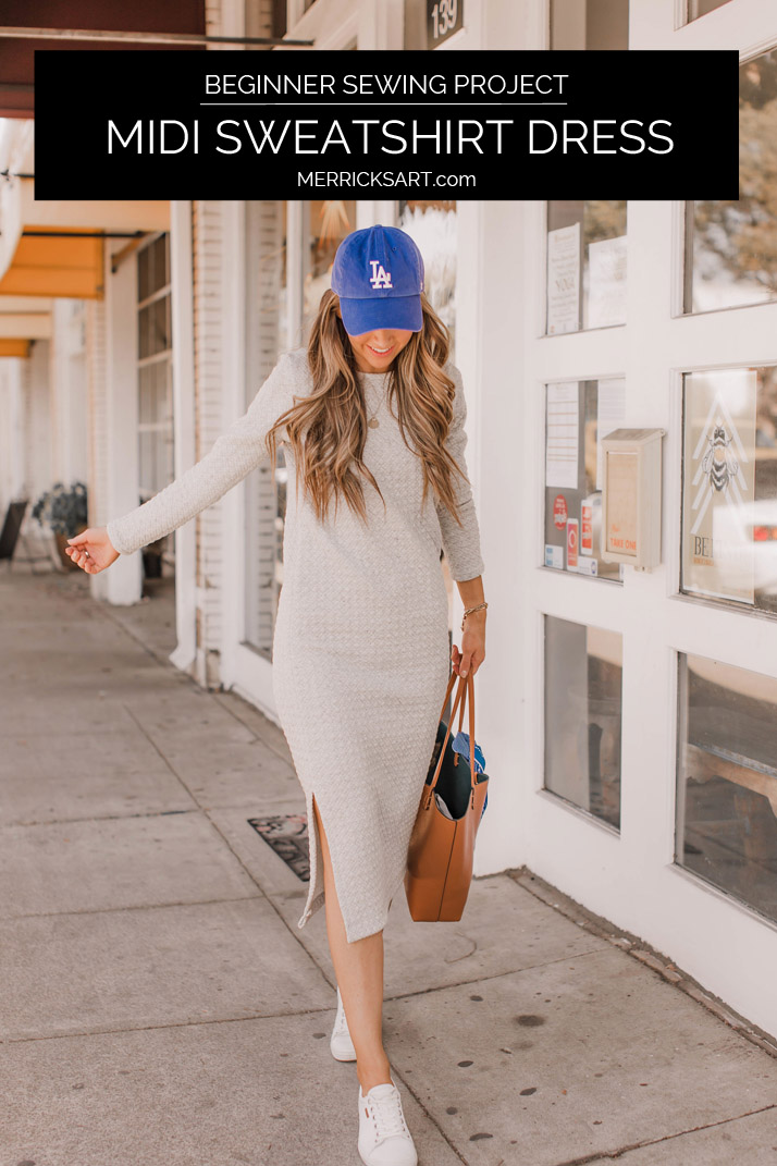 this midi sweatshirt dress is a perfect beginner sewing project. No zippers, no darts -- you can do it!