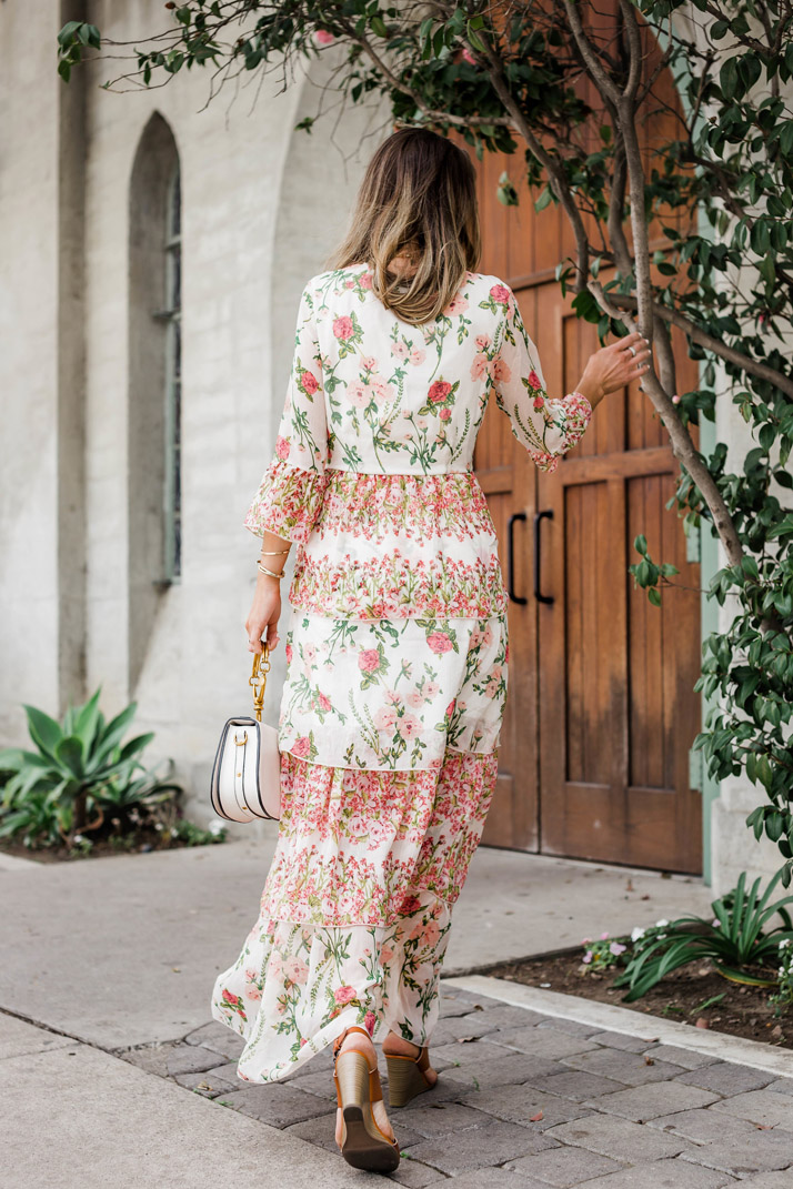 the back of the Vero Moda Maxi Floral Ruffle Dress