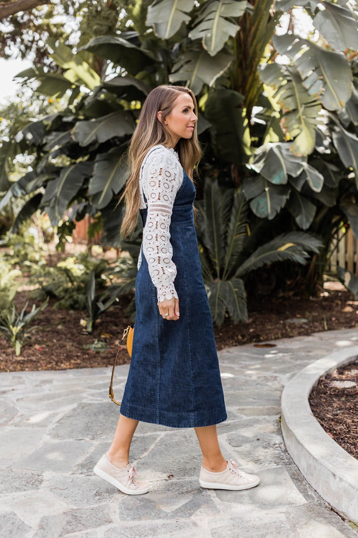 Lace top and Madewell Denim Dress