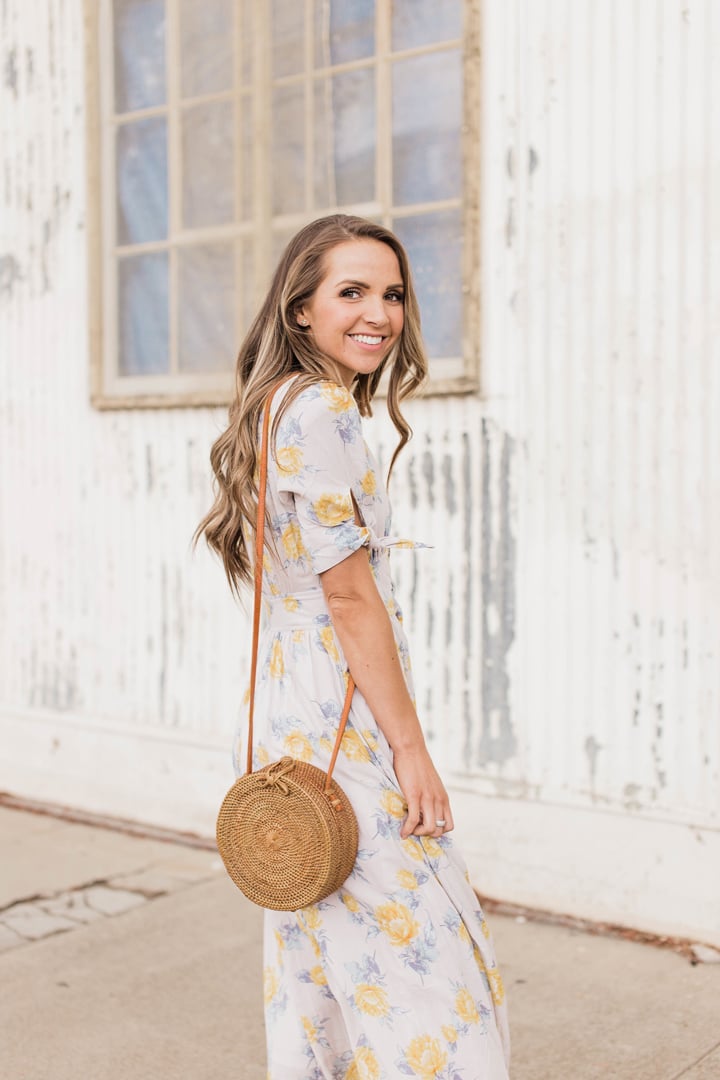 spring dress with vintage oval earrings