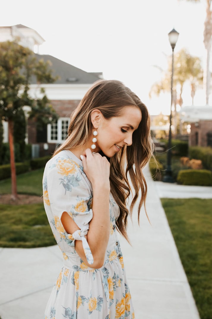 spring easter dress and triple drop earrings